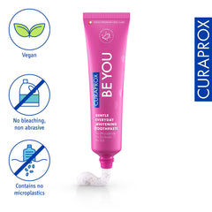 Curaprox 60ml toothpaste label highlights vegan, SLS-free, fluoride 950ppm