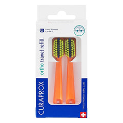 Curaprox CS 5460 ortho travel toothbrush heads in orange – front view
