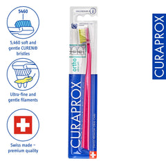 Close-up of 5460 CUREN filaments on Curaprox braces toothbrush