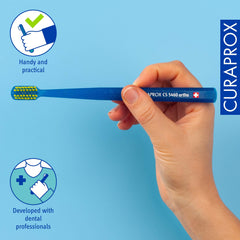 Octagonal ergonomic handle of Curaprox orthodontic toothbrush
