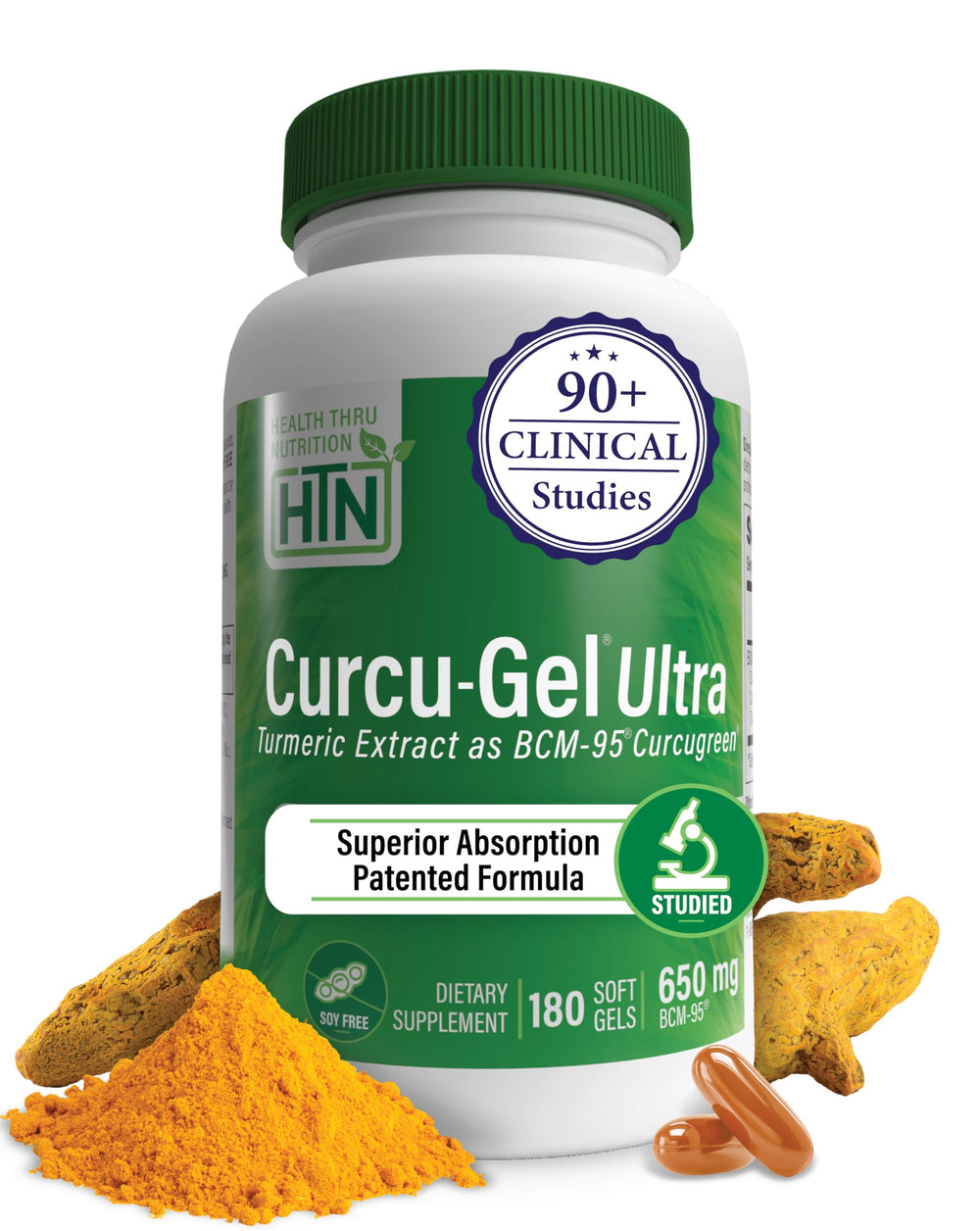 Curcu-Gel 650mg BCM-95 Curcumin bottle with 180 capsules