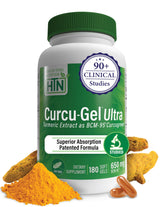 Curcu-Gel 650mg BCM-95 Curcumin bottle with 180 capsules