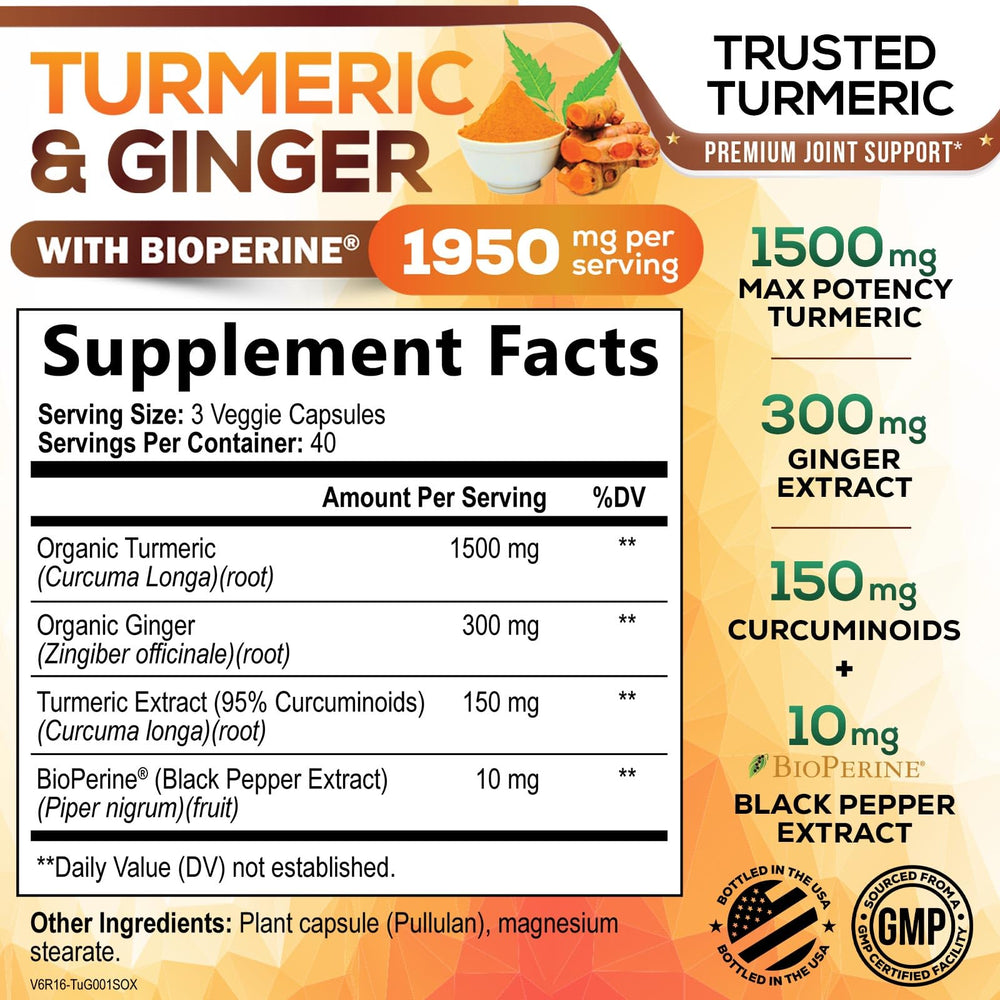 Close-up of turmeric curcuminoids showing 95% potency with ginger
