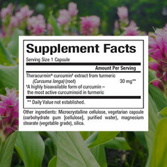 Bottle label showing CurcuminRich Theracurmin 30 mg