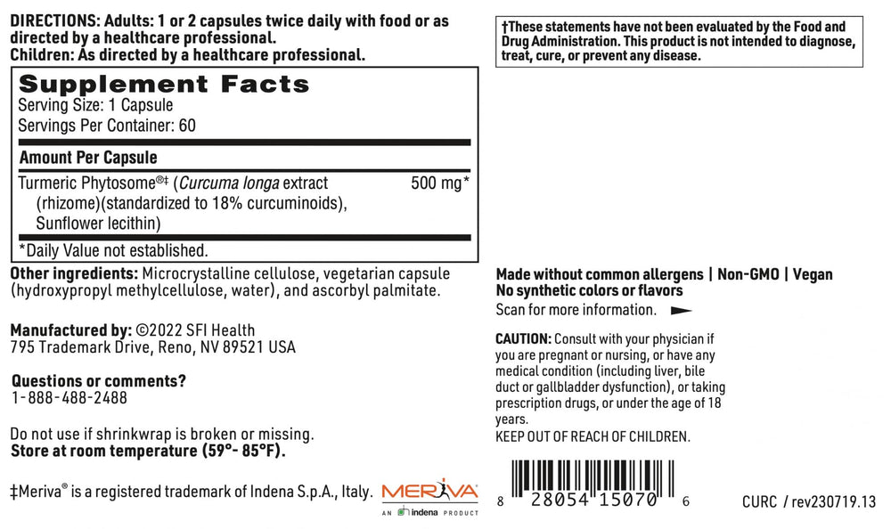 Close-up of a CurcuThera 500 mg turmeric capsule