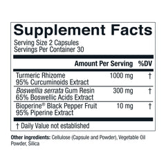 Label highlighting 1000 mg curcuminoids turmeric extract and 300 mg Boswellia serrata.