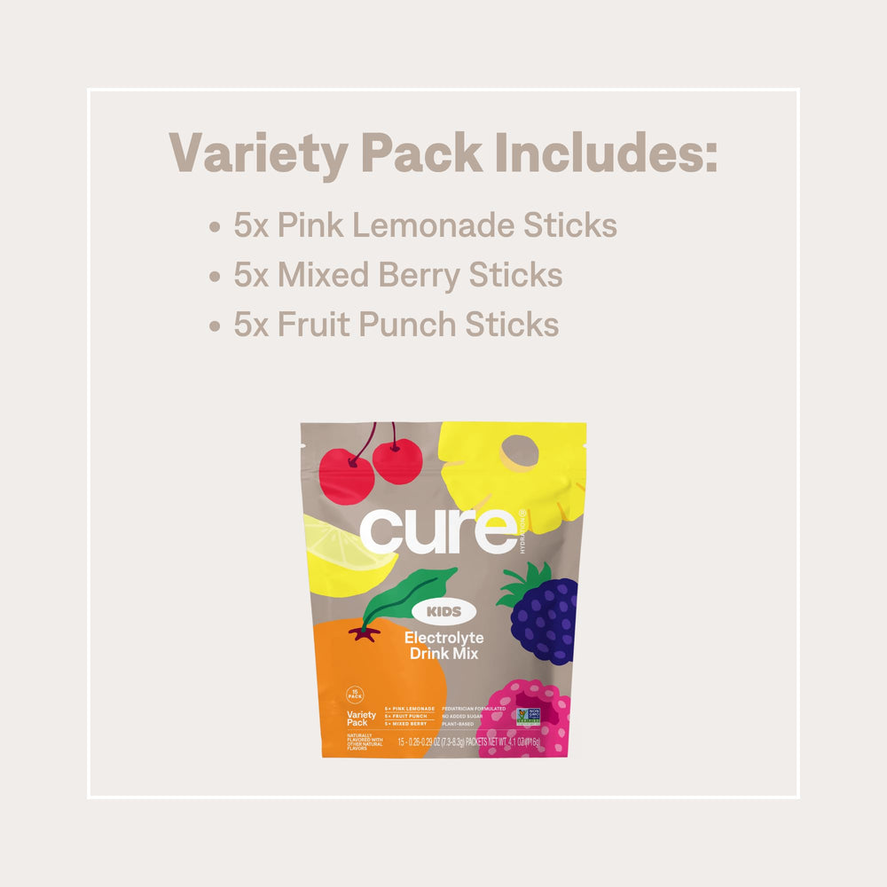 Real fruits and vegetables in Cure Hydration drink mix