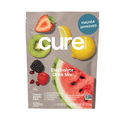 Cure Hydration hero image with product packaging and packets