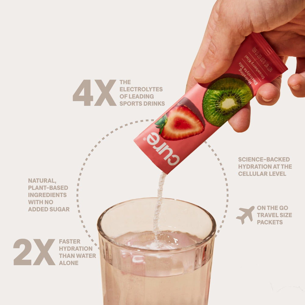 Pouring Cure Hydration into a glass of water