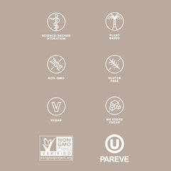 Vegan and Non-GMO icons representing Cure Hydration
