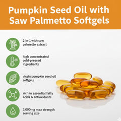 Ingredients panel highlighting pumpkin seed oil and saw palmetto