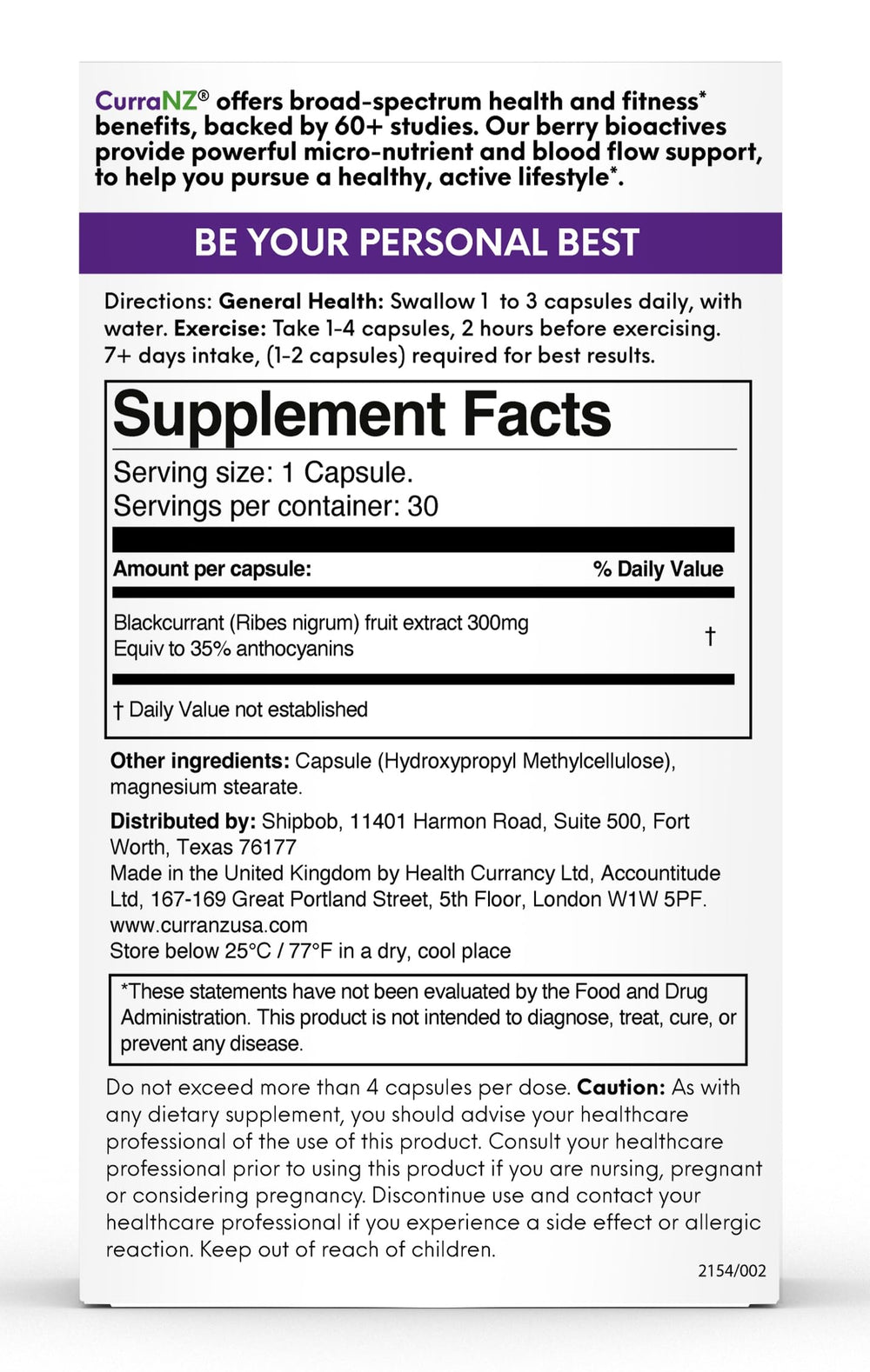 CURRANZ bottle of New Zealand blackcurrant extract, convenient pre-workout or recovery option.