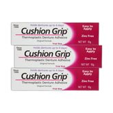 Cushion Grip Denture Adhesive travel size pack of 3 tubes 0.35 oz each