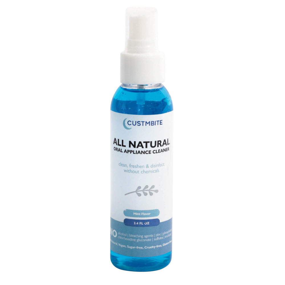 Product shot of CustMBite All Natural Dental Appliance Cleaner bottle