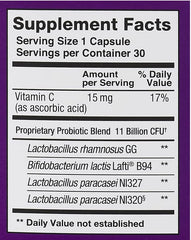 CVS Health probiotic label close-up highlighting four bacterial strains for gut health.