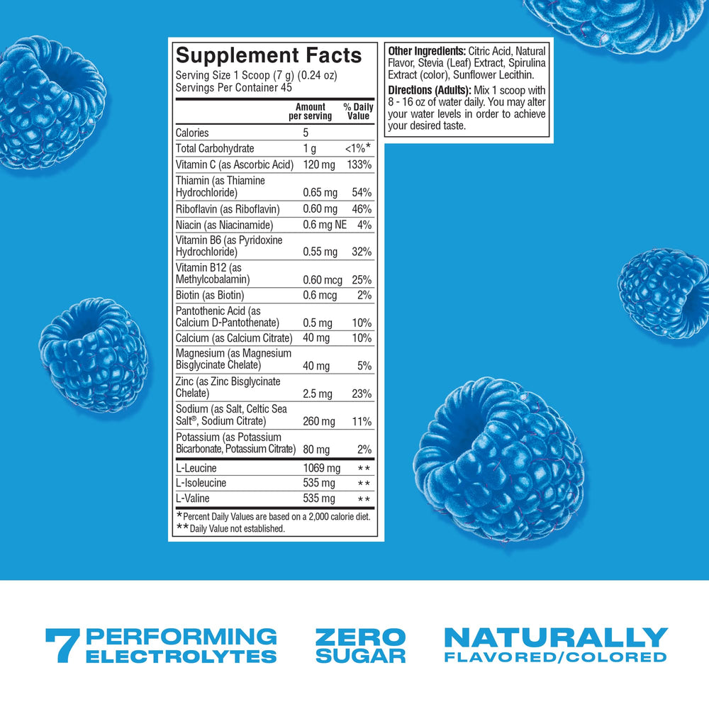 Cwench Blue Raspberry hydration mix nutrition label