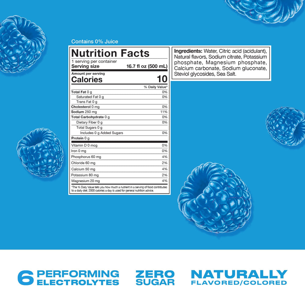 Close-up of Cwench Hydration Blue Raspberry bottle