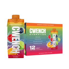 Cwench Hydration Rainbow Swirl bottle image highlights vibrant flavor for quick refreshment.