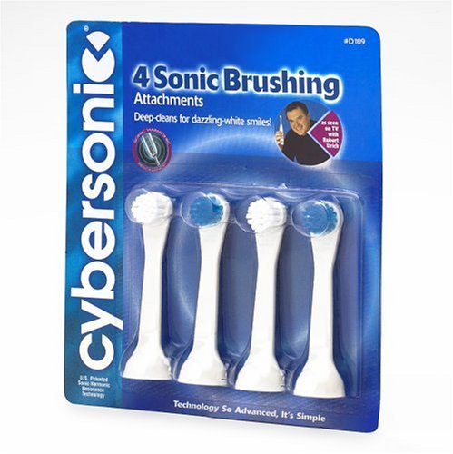 Cybersonic Classic Compact Replacement Brush Heads attached to a Cybersonic toothbrush