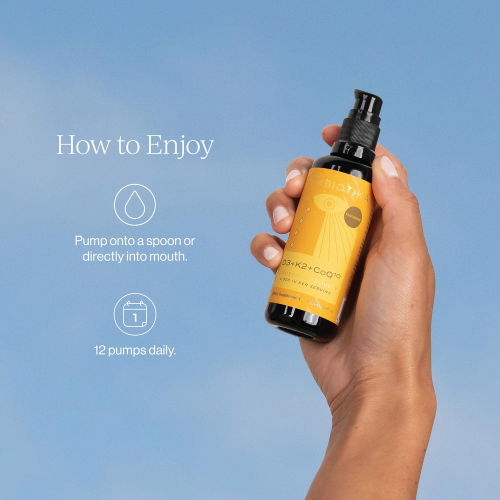 Dosing pump used to dispense Vitamin D3 + K2 + CoQ10