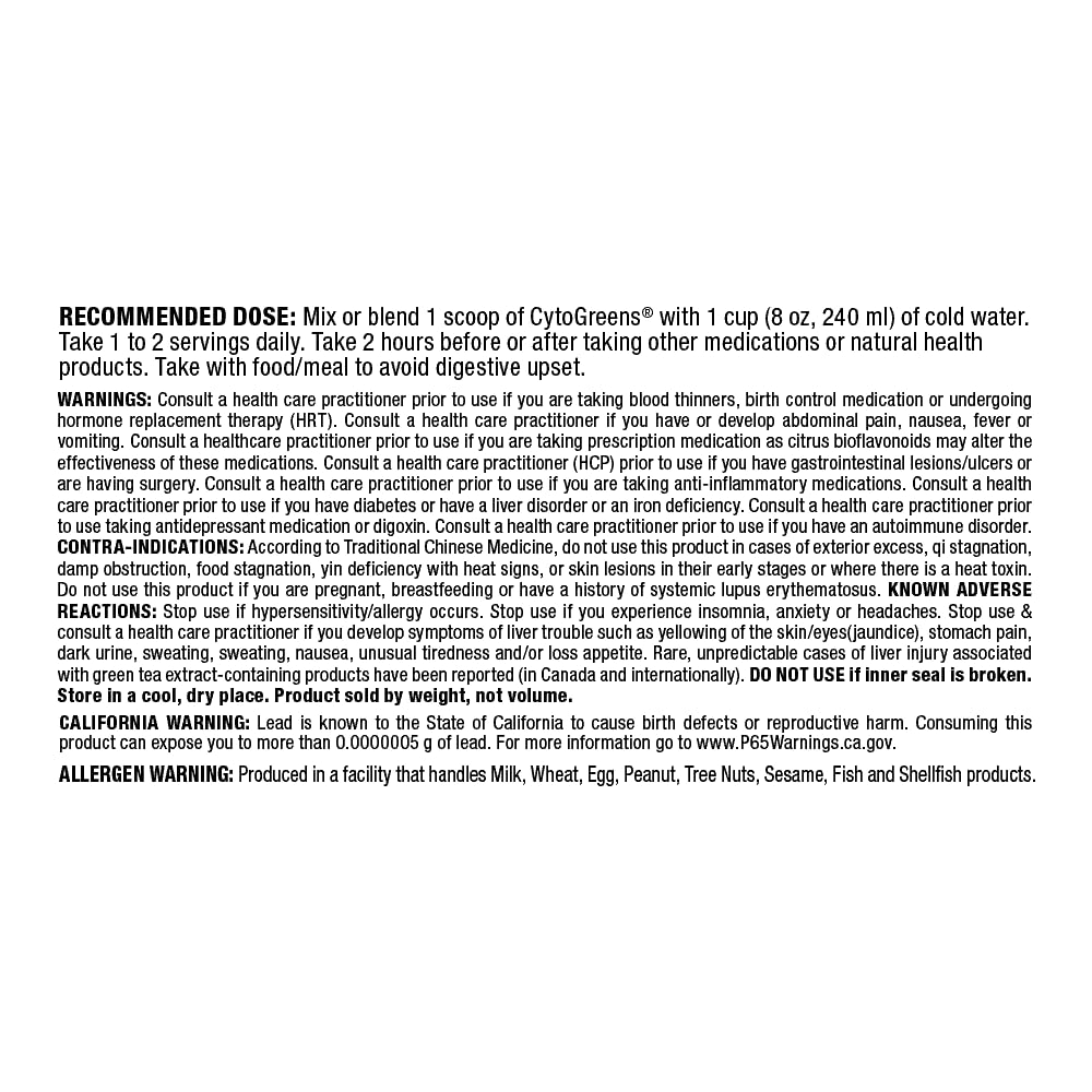 Gluten-free and vegan certification badge on Cytogreens