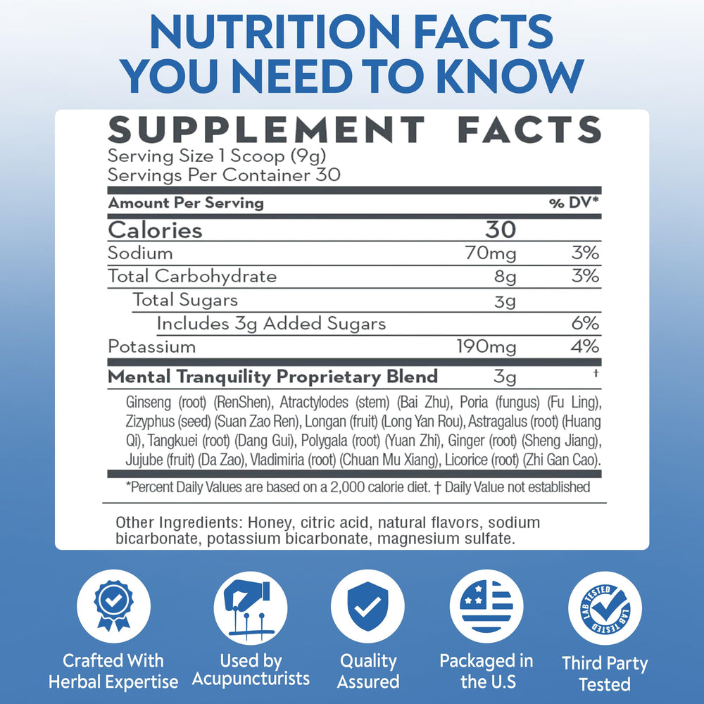 30 servings indicator on Mental Tranquility packaging