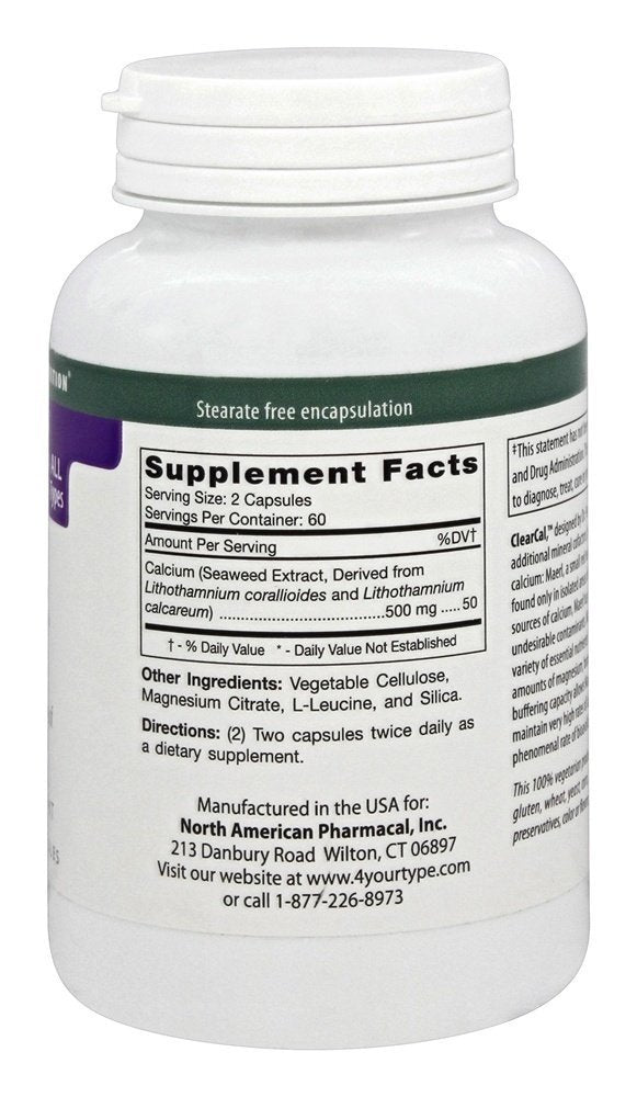 Close-up of D'Adamo ClearCal sea-derived calcium formula 120 vcaps