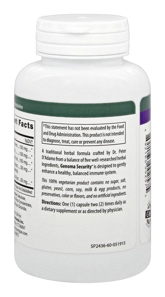 Assorted D'Adamo Genoma Security bottles for immune support