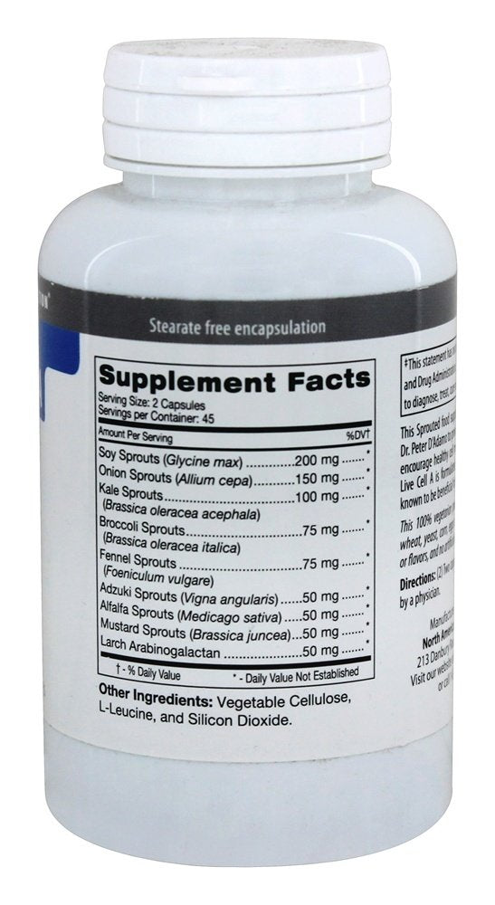 Live Cell A 90 vcaps ingredients panel