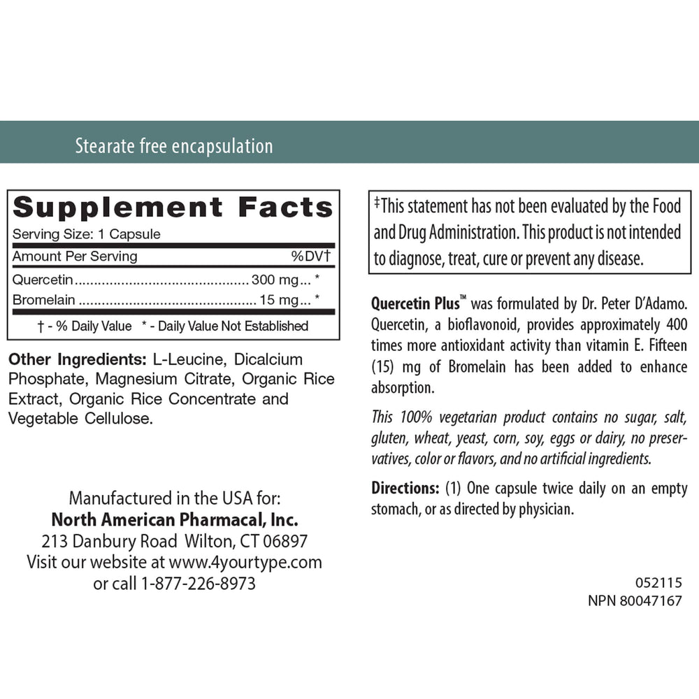 Front view of D'Adamo Quercetin Plus 90 vcaps - product image 3
