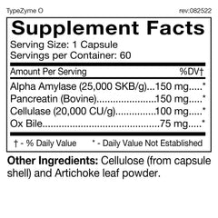 D'Adamo TypeZyme Digestive Enzyme bottle - Blood Type O - back label