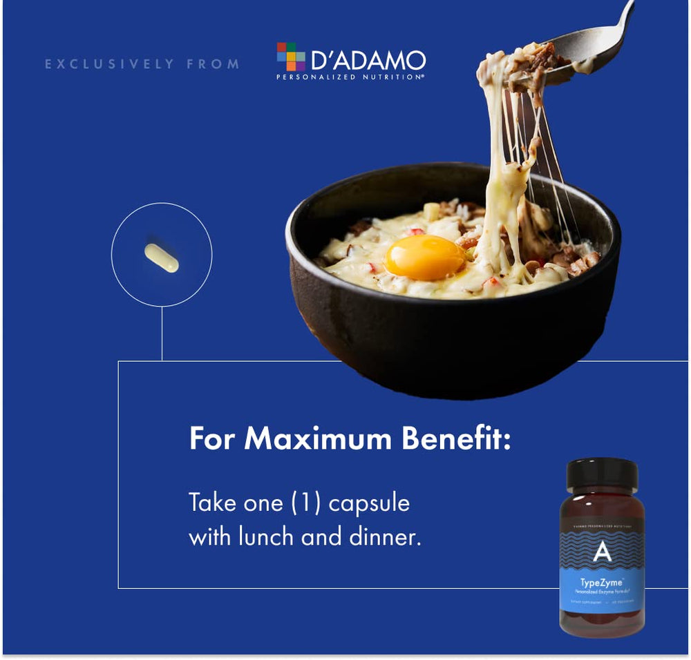 Close-up of TypeZyme ingredients label for Blood Type A