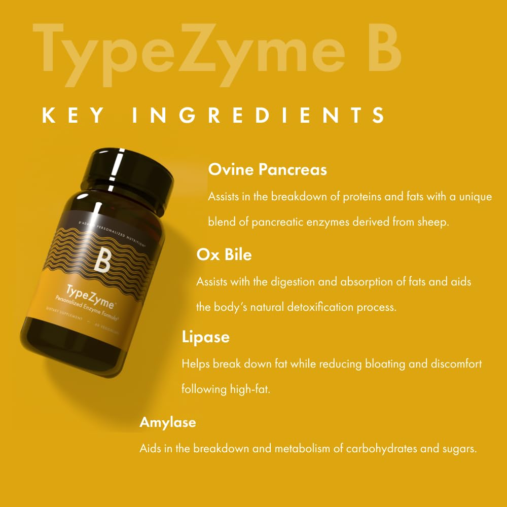 Infographic showing Blood Type B digestive enzyme benefits