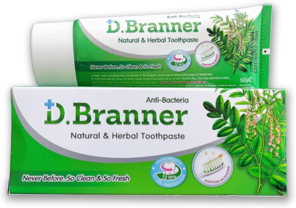 D.BRANNER Herbal Natural Toothpaste packaging with Neem and Clove