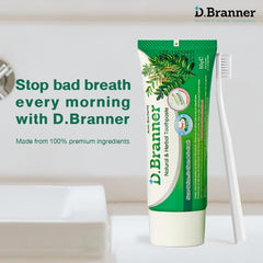 Tube of D.BRANNER toothpaste with mint and herbal ingredients