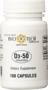D3-50 50,000 IU Vitamin D3 bottle by Bio-Tech Pharmacal