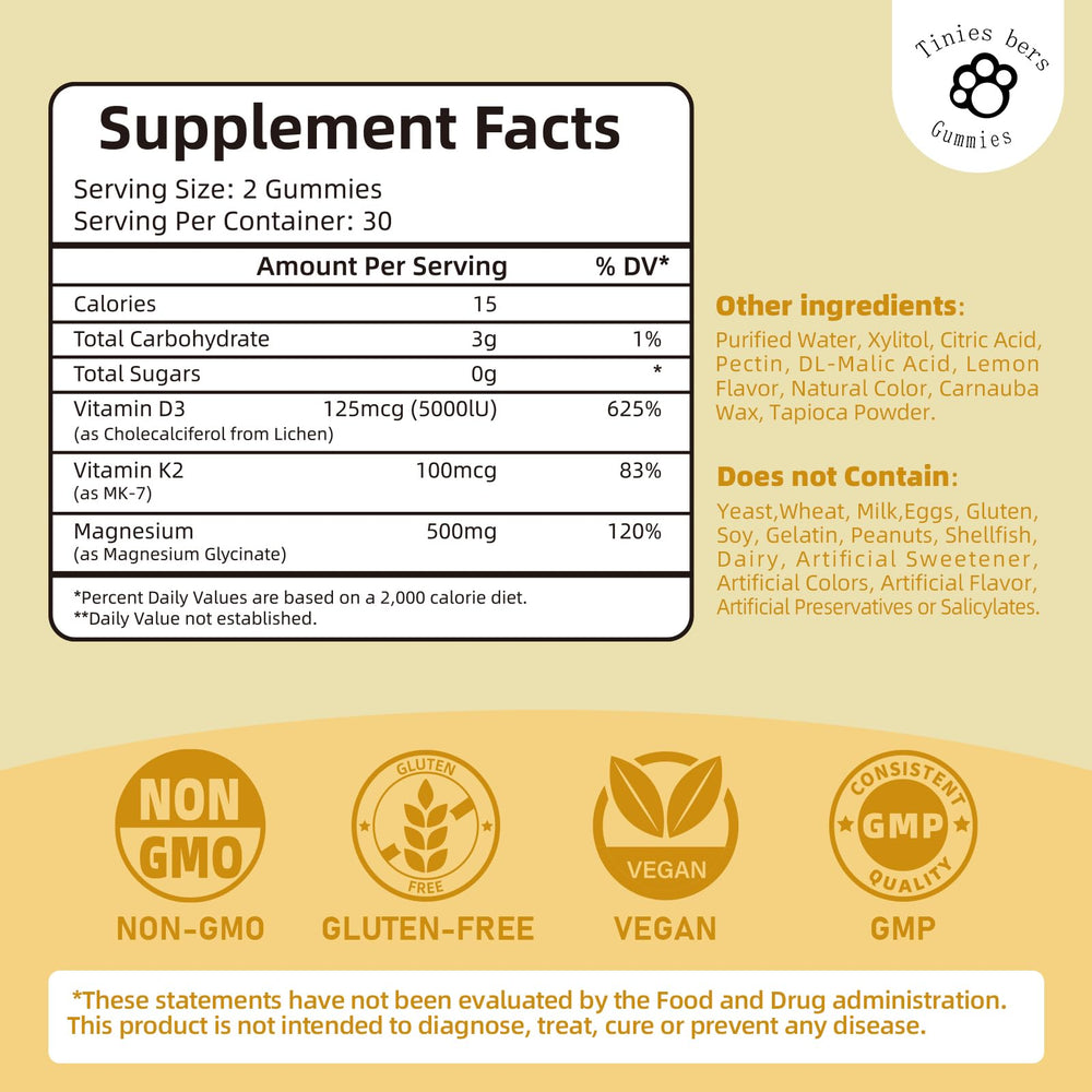 Magnesium gummies with D3 and K2 for calcium absorption – lemon flavor