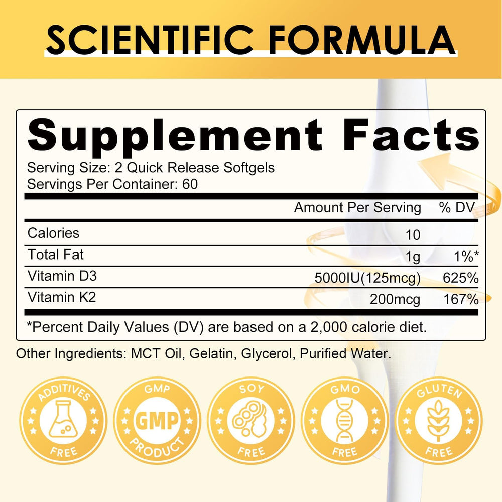 Back of Vitamin D3 + K2 supplement pack showing supplement facts