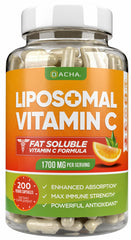 DACHA liposomal vitamin C bottle closeup showing high potency capsules for immune support