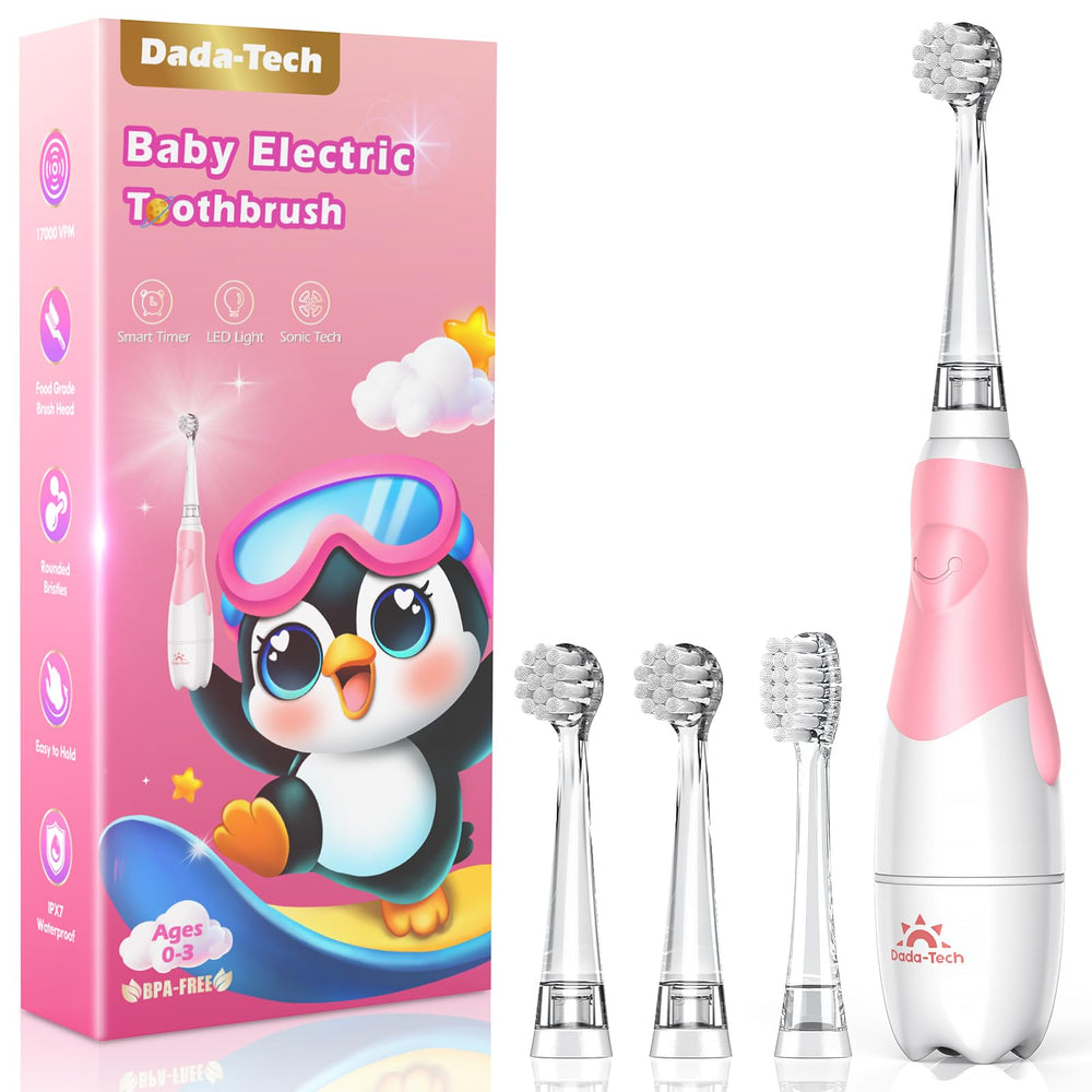 DADA-TECH toddler electric toothbrush pink penguin handle