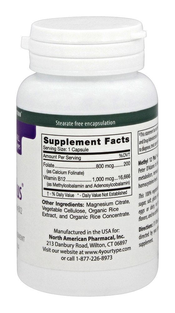 D'Adamo Methyl 12 Plus bottle with diet plan concept