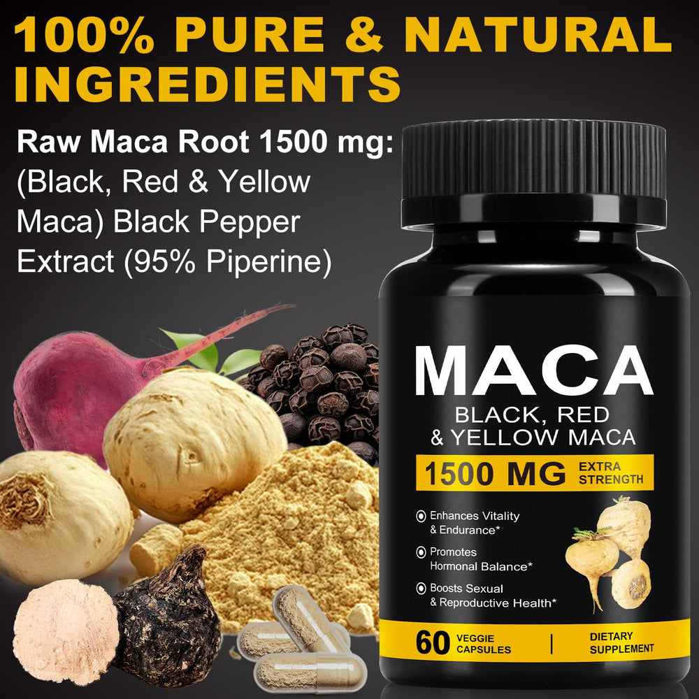 Healthy living lifestyle image featuring maca supplement