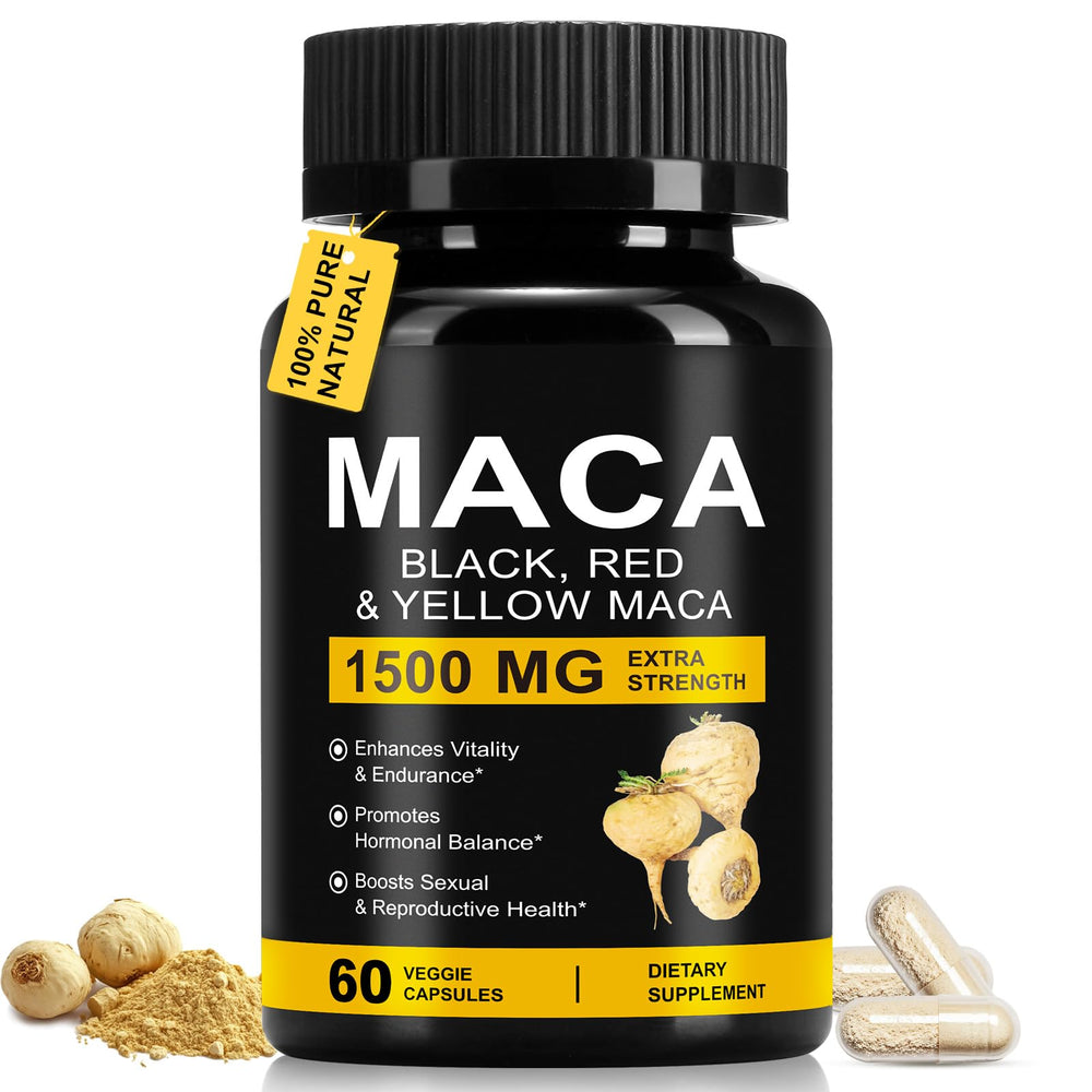 Front view of Daiasns Organic Maca Root Powder Capsules bottle with 1500 mg label