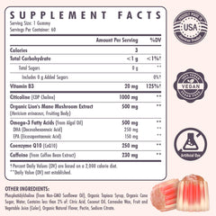 Close-up of daily brain energy and focus gummies