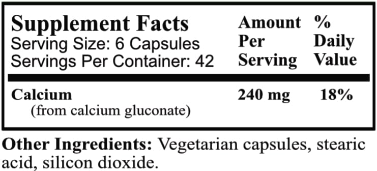 Ingredients: calcium gluconate derived from calcium carbonate and gluconic acid from beets