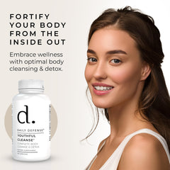 Daily Defense packaging and bottle display for a convenient detox routine