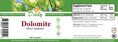 Back label showing supplement facts for Daily Dolomite