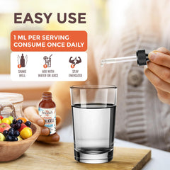 Dropper showing a convenient 1 ml daily dose