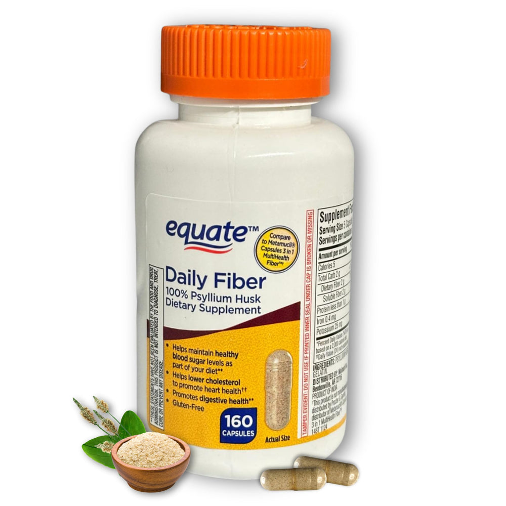 Front view of Daily Fiber Psyllium Husk Capsules bottle with label