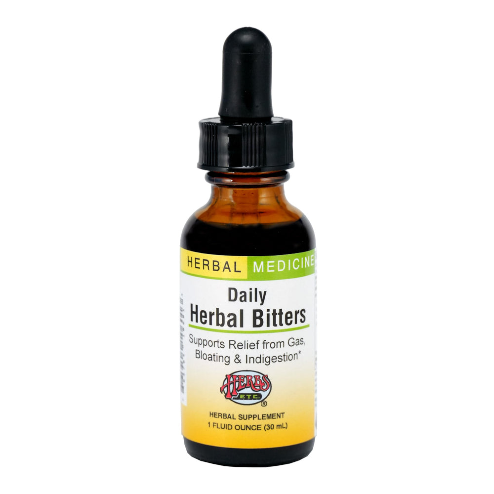 Bottle of Daily Herbal Bitters 1 oz with label